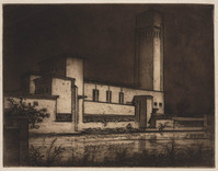 KG 1990 009
<br/>
Raadhuis te Hilversum bij avond
<br/>
<em>Poortenaar, Jan Christiaan (1886-1958)</em>